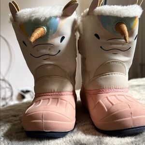 Cat & Jack Unicorn Rain & Snow Boots - Pink and Cream